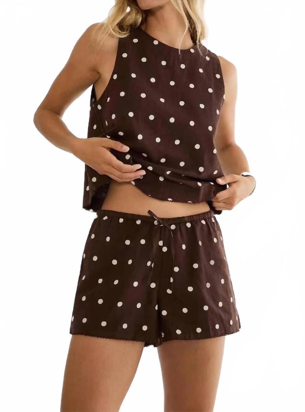 NEW BEACH RIOT birkley polka dot linen short in brown